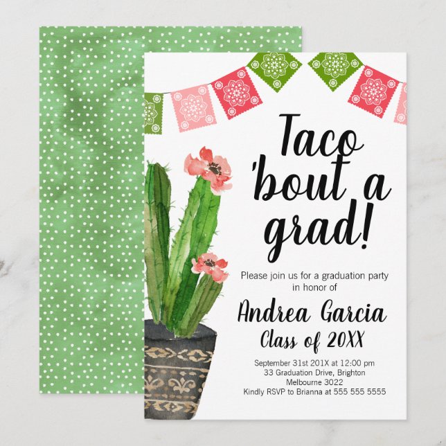 Taco Bout A Grad, Graduation Invitation (Front/Back)