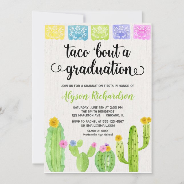 Taco bout a graduation party fiesta cactus invitation (Front)
