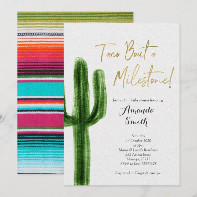 Taco bout a milestone Cactus Baby Shower Invitation (Front/Back)