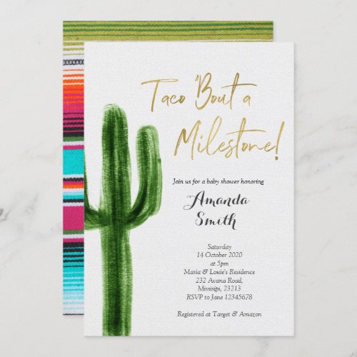 Taco bout a milestone Cactus Baby Shower Invitation