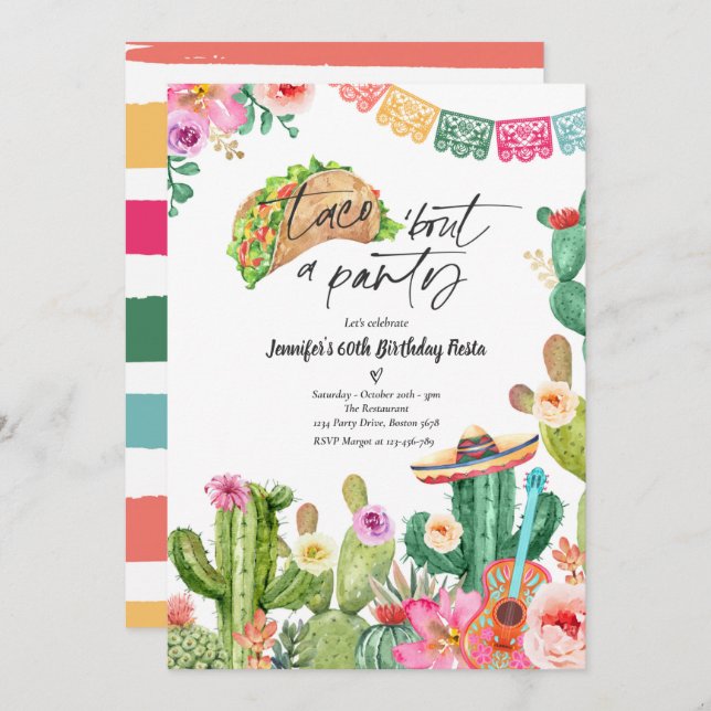 Taco 'Bout A Party 60th Birthday Fiesta Cactus Invitation (Front/Back)