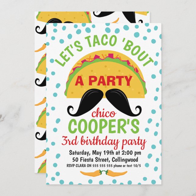 Taco ''bout A Party Birthday Invitation Boy (Front/Back)