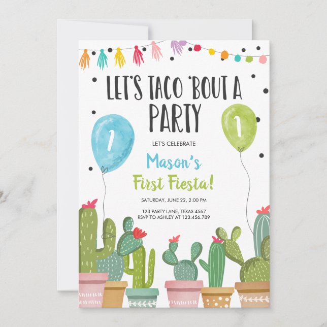 Taco Bout a Party Boy Blue First Fiesta Birthday Invitation (Front)