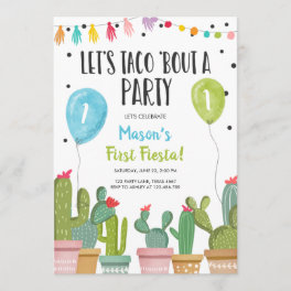 Taco Bout a Party Boy Blue First Fiesta Birthday Invitation
