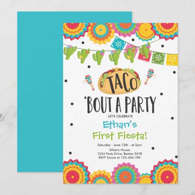 Taco 'Bout a Party Boy First Fiesta Birthday Invitation (Front/Back)