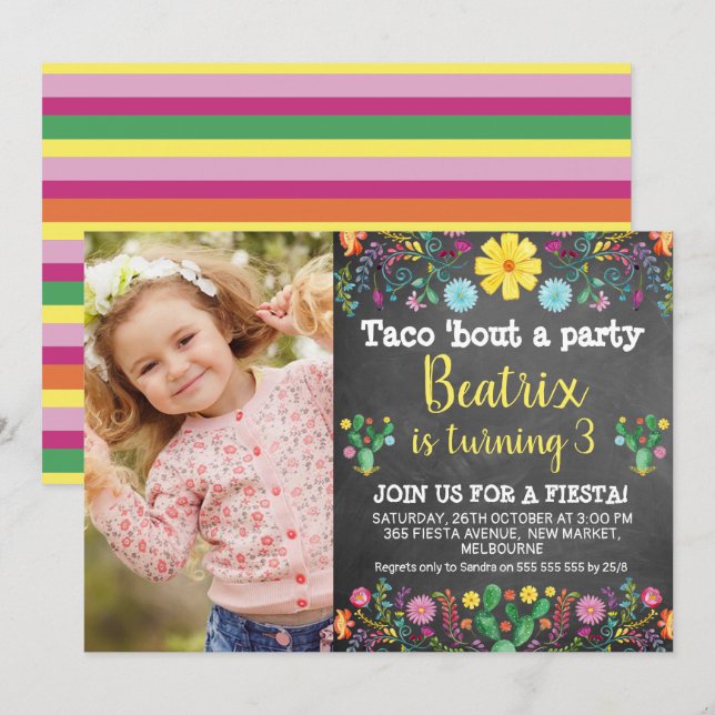 Taco 'bout a party chalkboard birthday invitation (Front/Back)