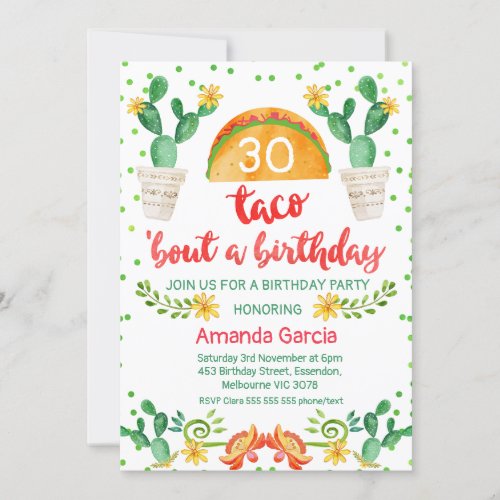 Taco Bout A Party Fiesta 30th Birthday Invitation