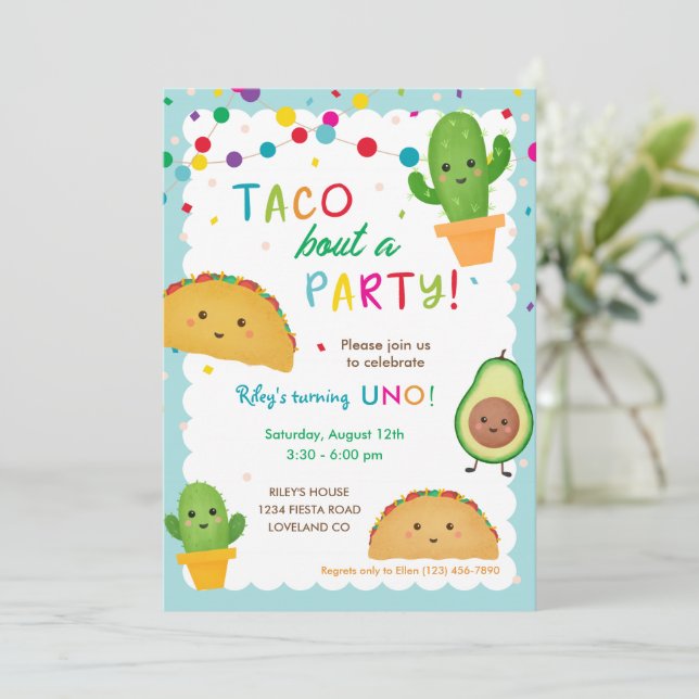 Taco bout a party  fiesta birthday invitation (Standing Front)
