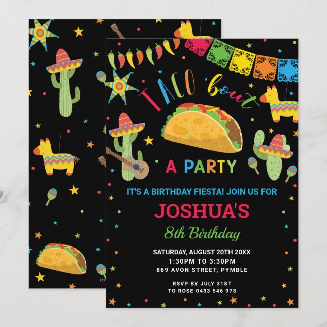 Taco 'Bout a Party Fiesta Cumpleaños Birthday  Invitation (Front/Back)