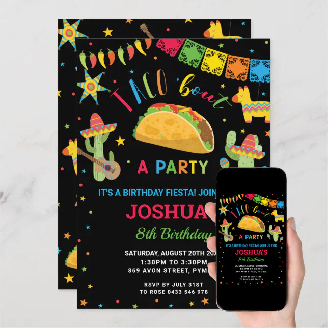 Taco 'Bout a Party Fiesta Cumpleaños Birthday Invitation | Zazzle