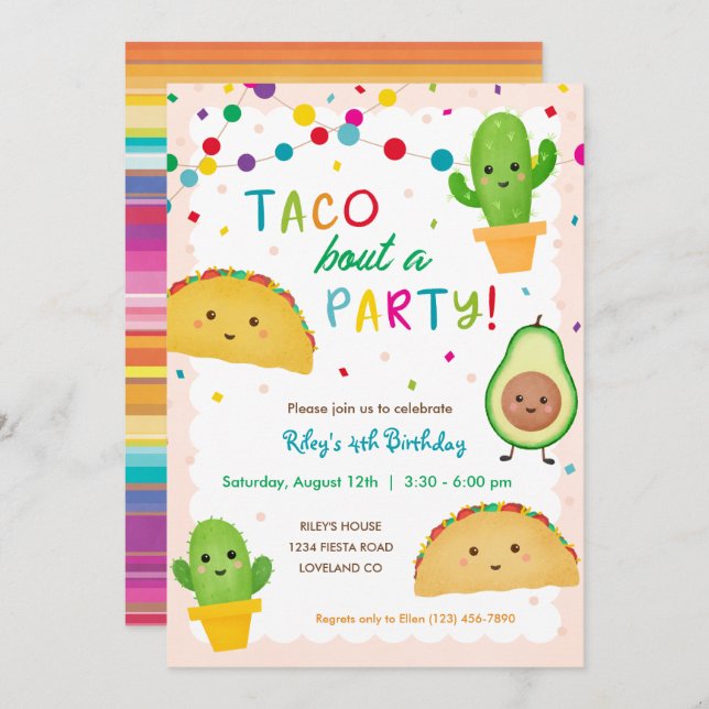 Taco bout a party - fiesta theme birthday invitation (Front/Back)