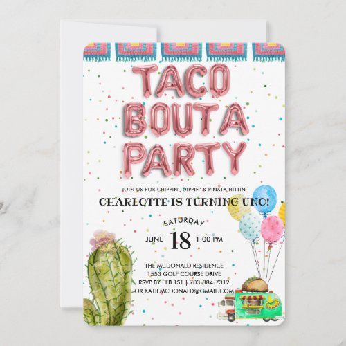 Taco Bout A Party  First Birthday Invitation