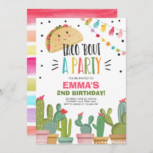 Taco Bout a Party Girl Pink Fiesta Birthday Cactus Invitation