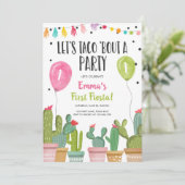 Taco Bout a Party Girl Pink First Fiesta Birthday Invitation (Standing Front)