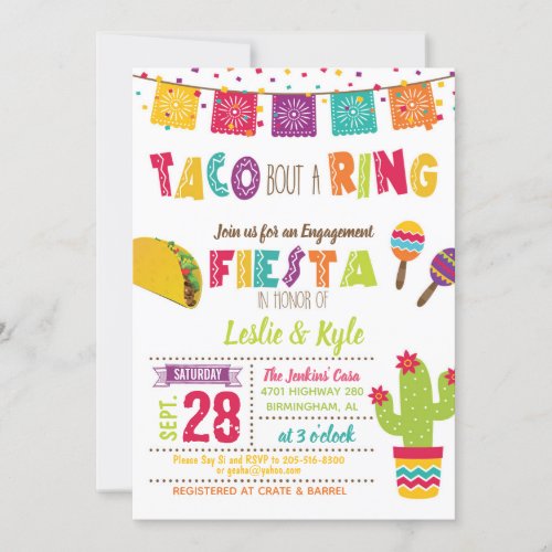 Taco Bout a Ring _ EngagmentCouples Shower White Invitation