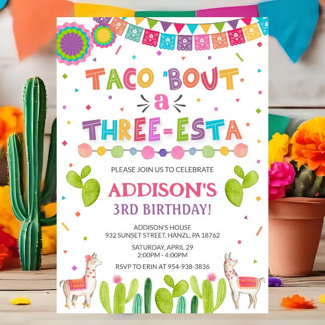 Taco Bout a Three Esta Invitation | Girl Birthday (Creator Uploaded)