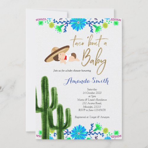 Taco bout baby Cactus Baby Shower Invite card
