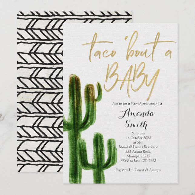 Taco bout baby Cactus Couples Shower Invite card (Front/Back)