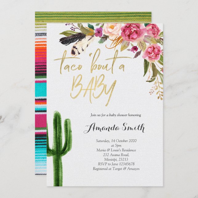 Taco bout baby Floral Couples Shower Invitation (Front/Back)