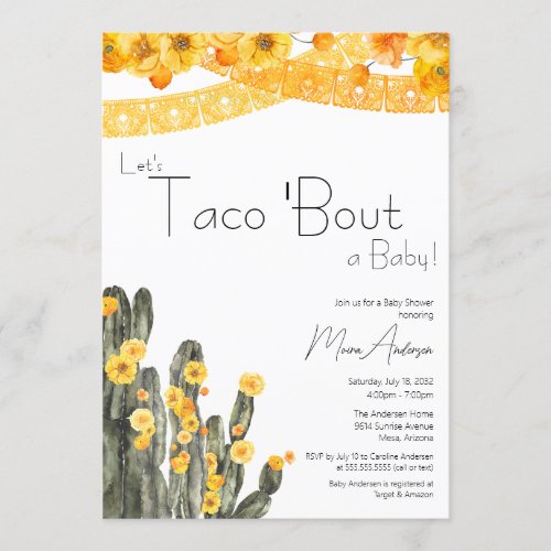 Taco Bout Baby Gender Neutral Floral Cacti Shower Invitation