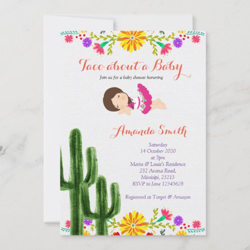 Taco bout baby Girl Cactus Baby Shower Invite