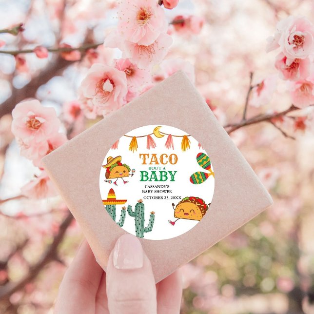 Taco bout Baby Mexican Baby Shower favors Classic Round Sticker (Creator Uploaded)