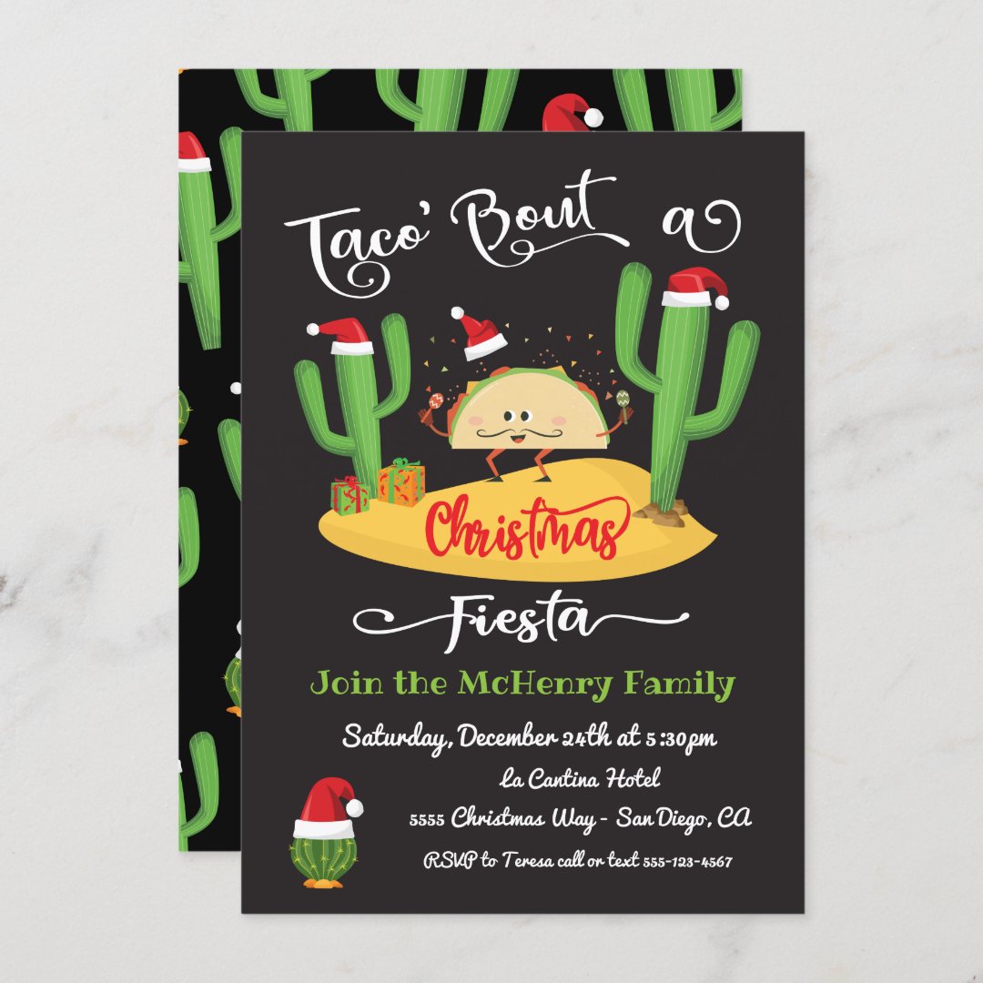 Taco' bout Christmas Fiesta party invitation            (Front/Back)