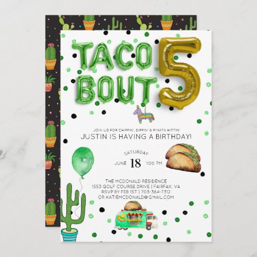 Taco Bout Five  Fifth Birthday Invitation