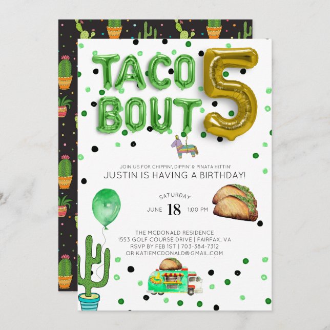 Taco Bout Five | Fifth Birthday Invitation (Front/Back)