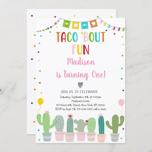 Taco Bout Fun Cactus Fiesta Girl Birthday Invitation
