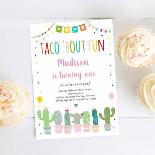 Taco Bout Fun Fiesta Cactus First Birthday Invitation