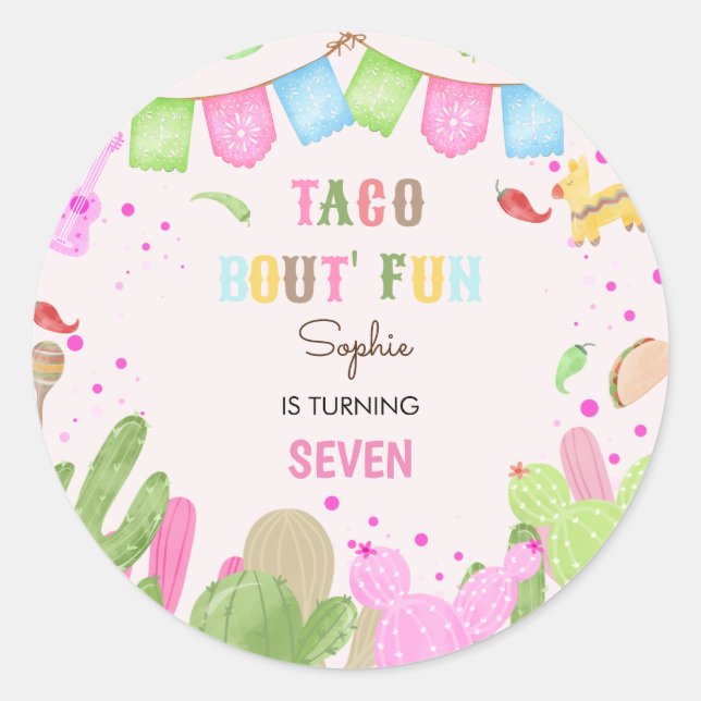 Taco bout fun fiesta mexican girl birthday classic round sticker (Front)
