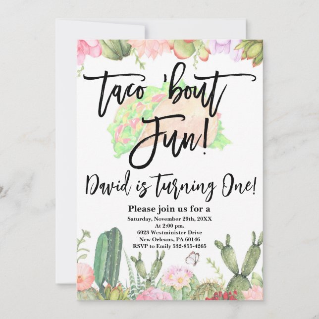 Taco ’Bout Fun, Taco ’Bout Fun Cactus First Fiesta Invitation (Front)