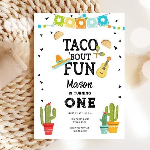 Taco Bout Fun Uno Fiesta Boy 1st First Birthday Invitation