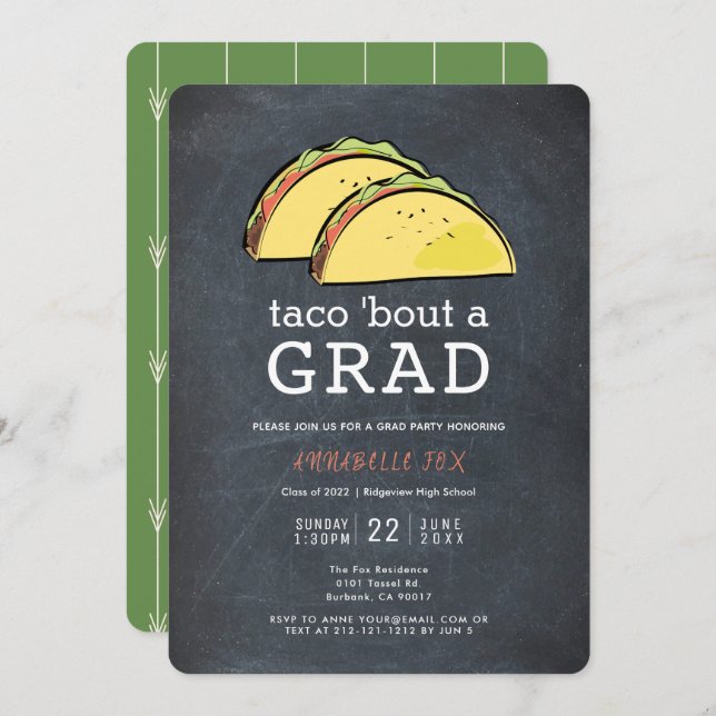 Taco Bout GRAD Chalkboard Graduation Party Invitation (Front/Back)