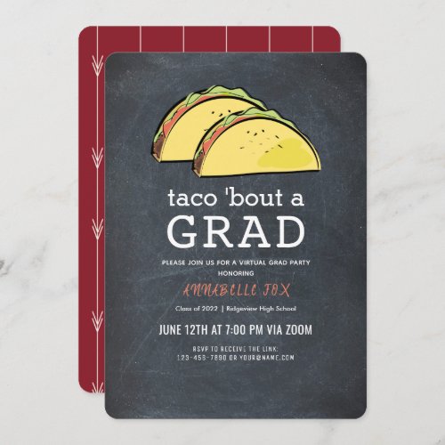 Taco Bout GRAD Chkbd Burgundy Virtual Graduation Invitation