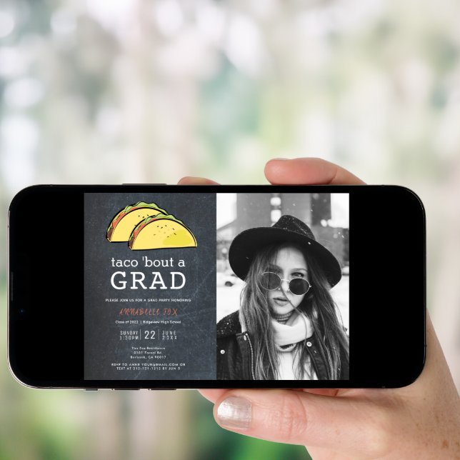 Taco Bout GRAD Photo Chalkboard Graduation Party Invitation (Front Digital)