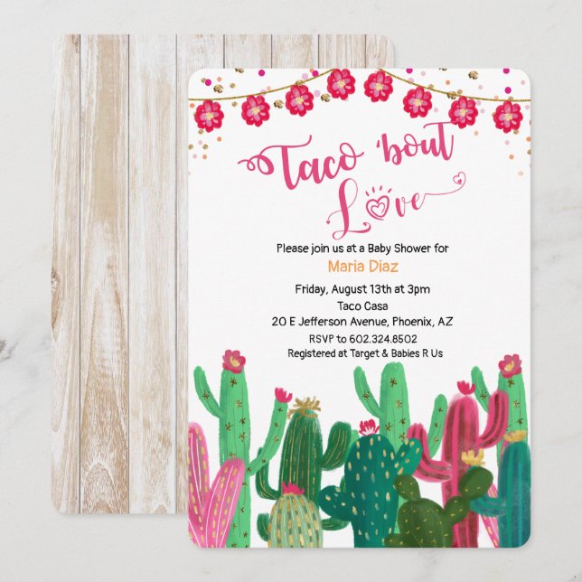 Taco 'bout Love Cactus Baby Shower Invitation (Front/Back)