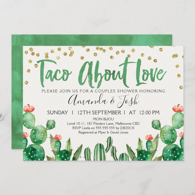 Taco Bout Love Cactus Bridal Shower Invitation (Front/Back)