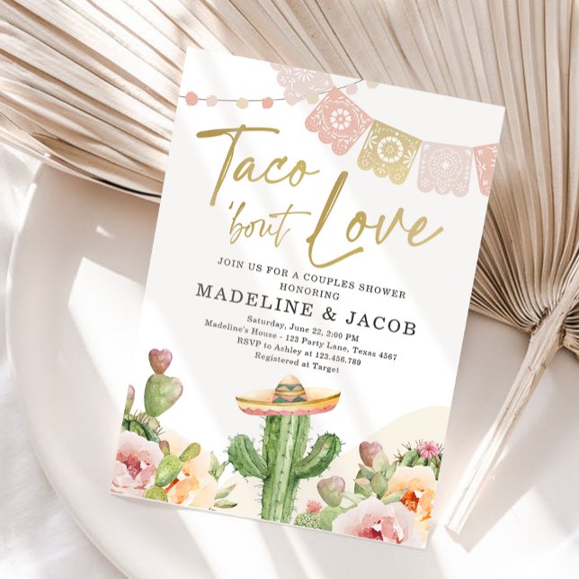 Taco Bout Love Cactus Fiesta Couples Shower Pink Invitation (Creator Uploaded)