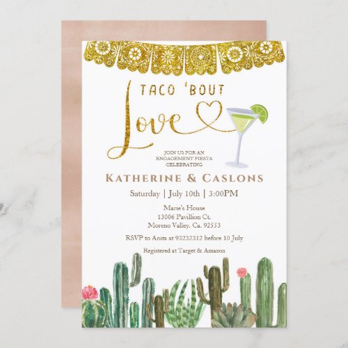 Taco Bout Love Cactus Fiesta Engagement Party  Invitation