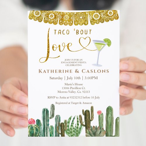 Taco Bout Love Cactus Fiesta Engagement Party  Invitation