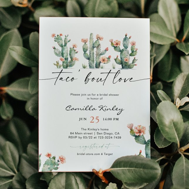 Taco 'Bout Love Cactus Floral Bridal Shower Invitation (Creator Uploaded)