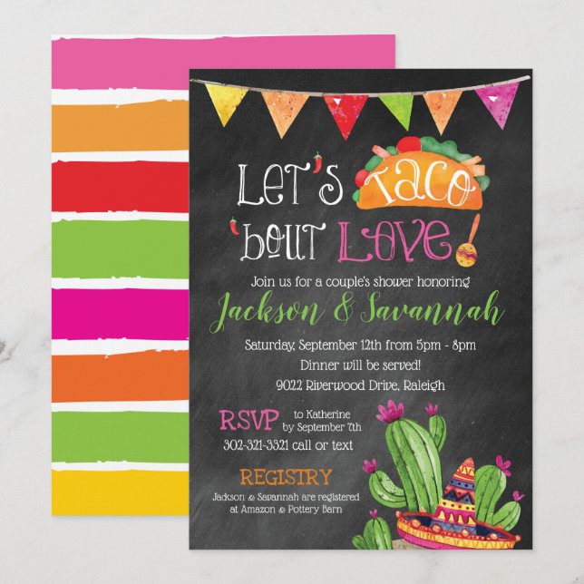 Taco bout Love - Chalkboard Bridal Invitation (Front/Back)