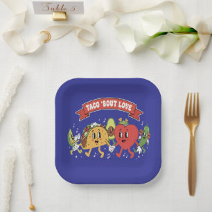 Taco 'Bout Love Cute Retro Cartoon Valentine's Day Paper Plates