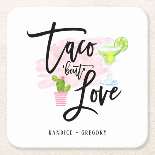 Taco Bout Love Engagment Party Square Paper Coaster