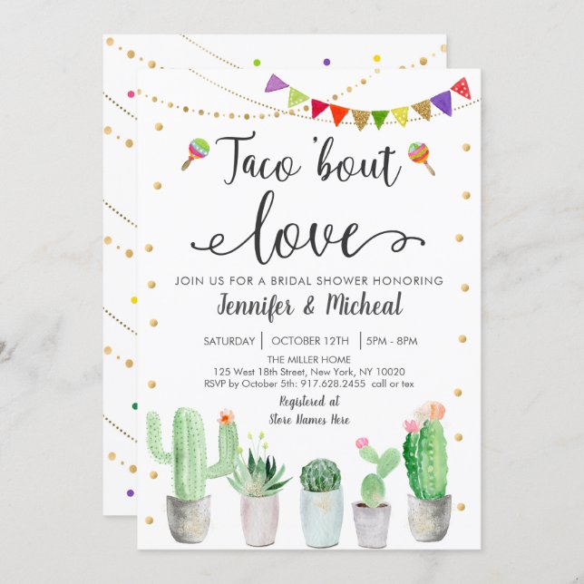 Taco 'Bout Love Fiesta Cactus Bridal Shower Invitation (Front/Back)