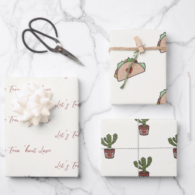 Taco 'bout Love Fiesta Cactus Wrapping Paper Sheets (Front)