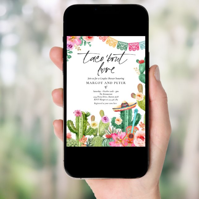 Taco 'Bout Love Fiesta Couples Shower Cactus Invitation (Front Digital)