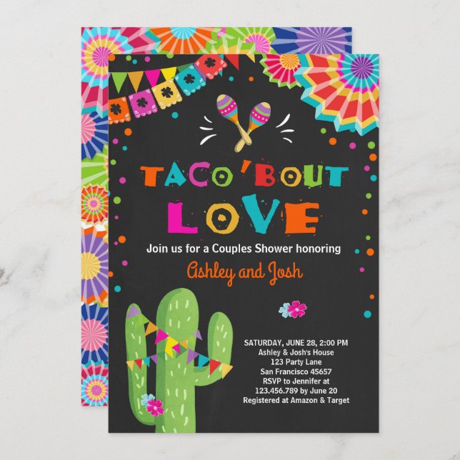 Taco Bout Love Fiesta Couples shower invitation (Front/Back)